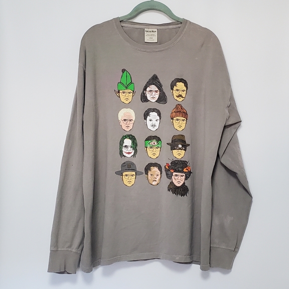 The Office Dwight Schrute character faces long sleeve t-shirt Large gray - Picture 1 of 8